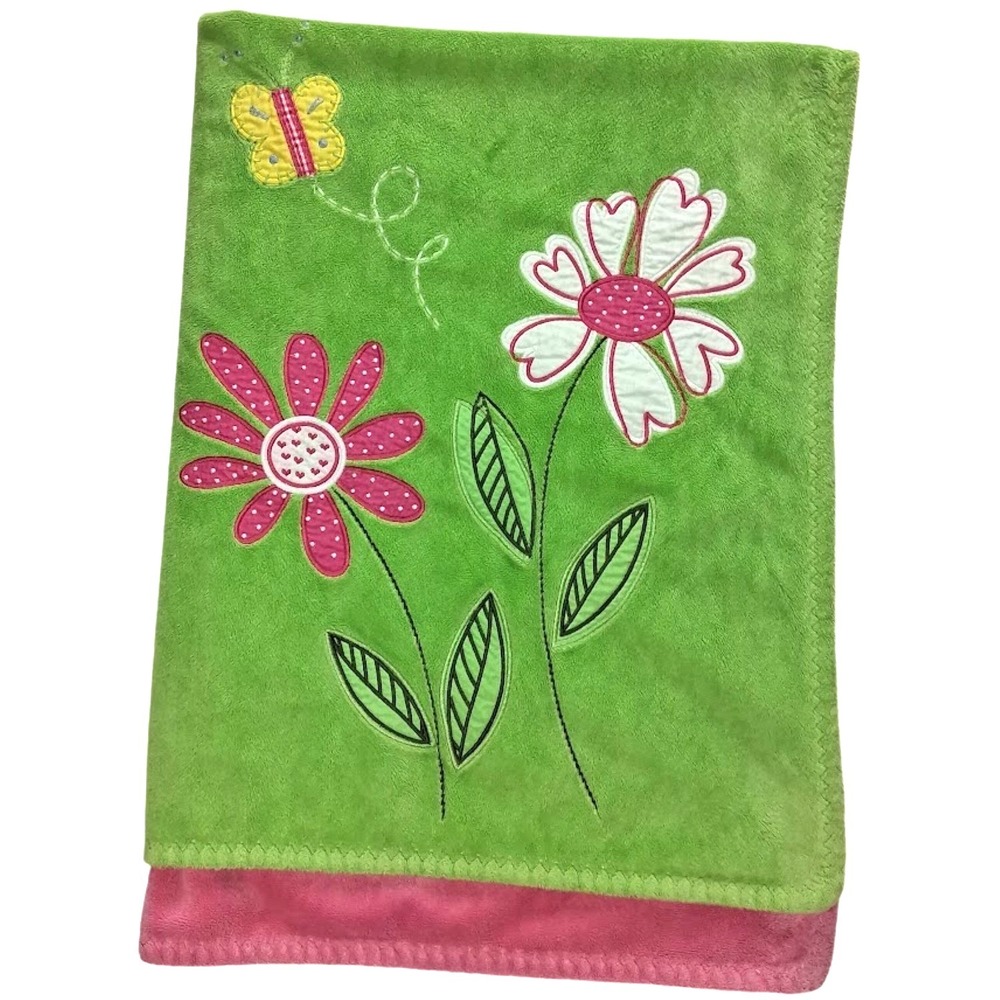 Pottery Barn Kids Daisy Garden ? Pink Green Flower Blanket Chamos Soft Girl htf